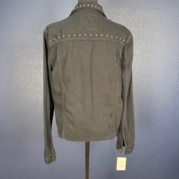 NWT Sanctuary Black Distressed Jean Jacket with Gold Rivets, Size 8 - Picture 5 of 10